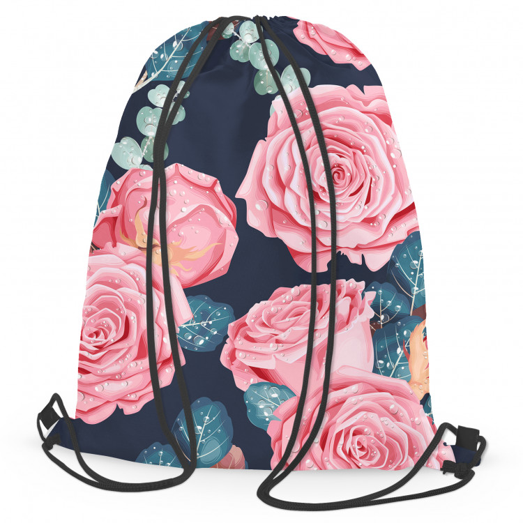Mochila The essence of delicacy - pink flowers and leaves on a dark background 147563