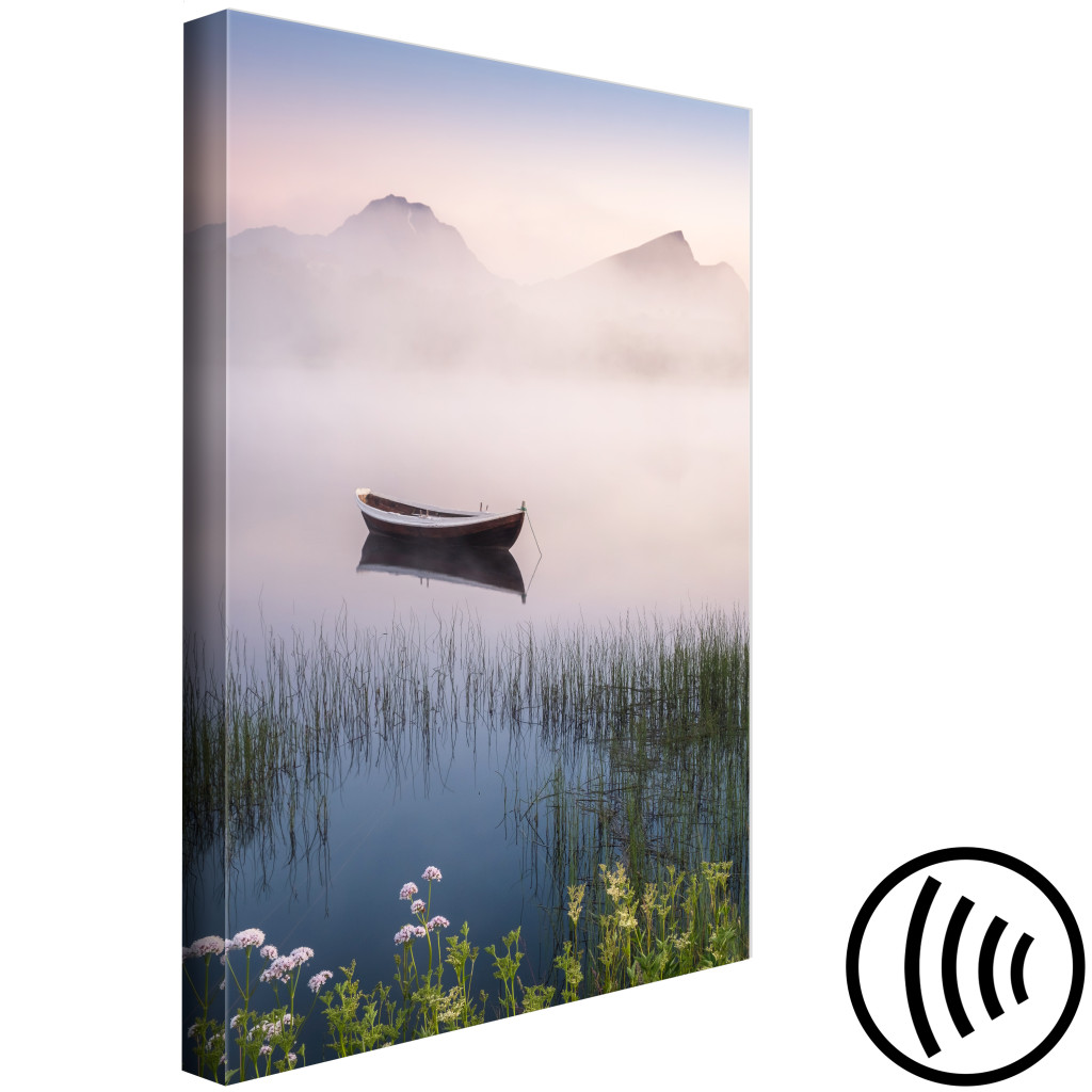 Quadro Pintado Scandinavian Landscape - Wooden Boat On A Calm Lake