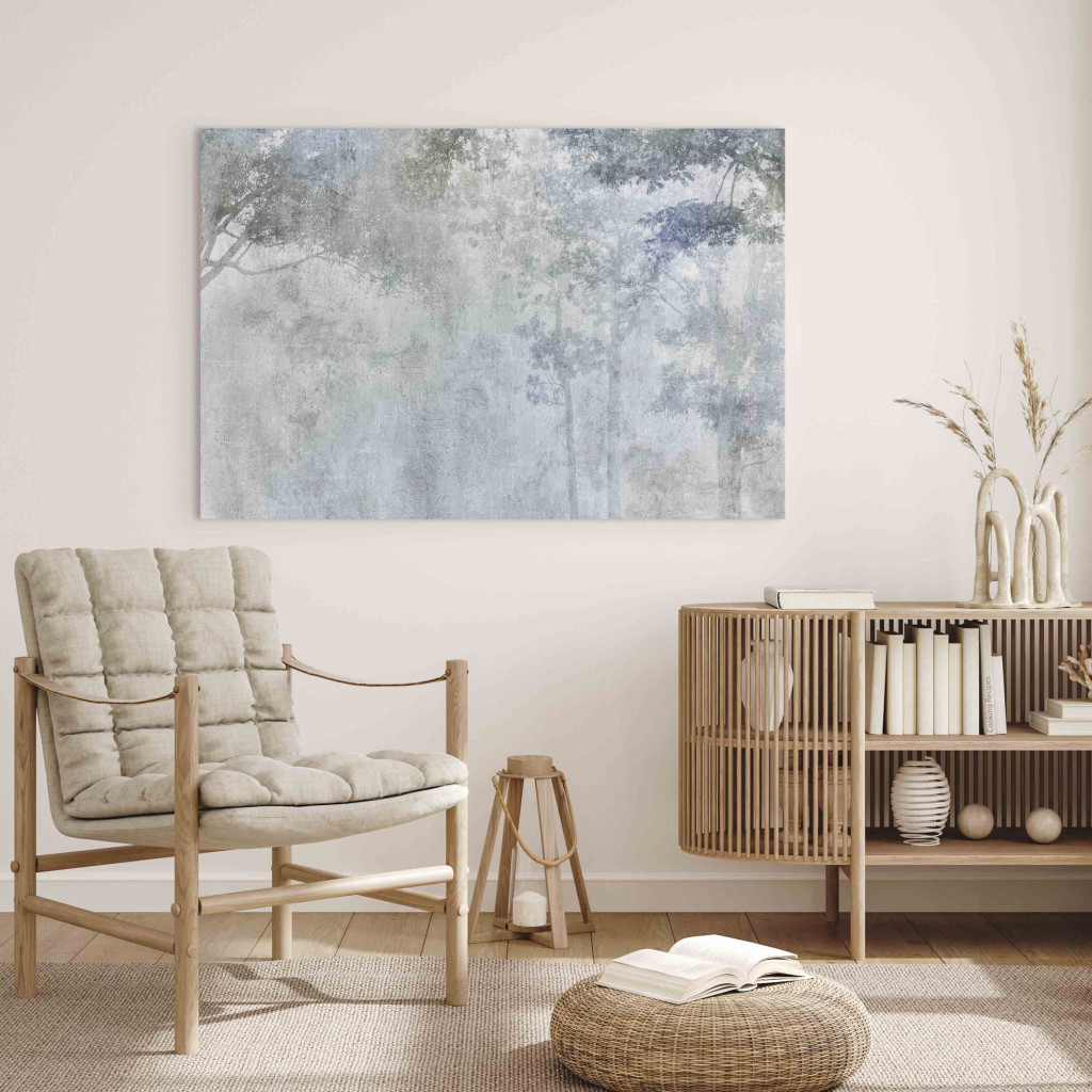 Schilderij  Bomen: Trees In The Fog - Nature In Gray And Blue Shades