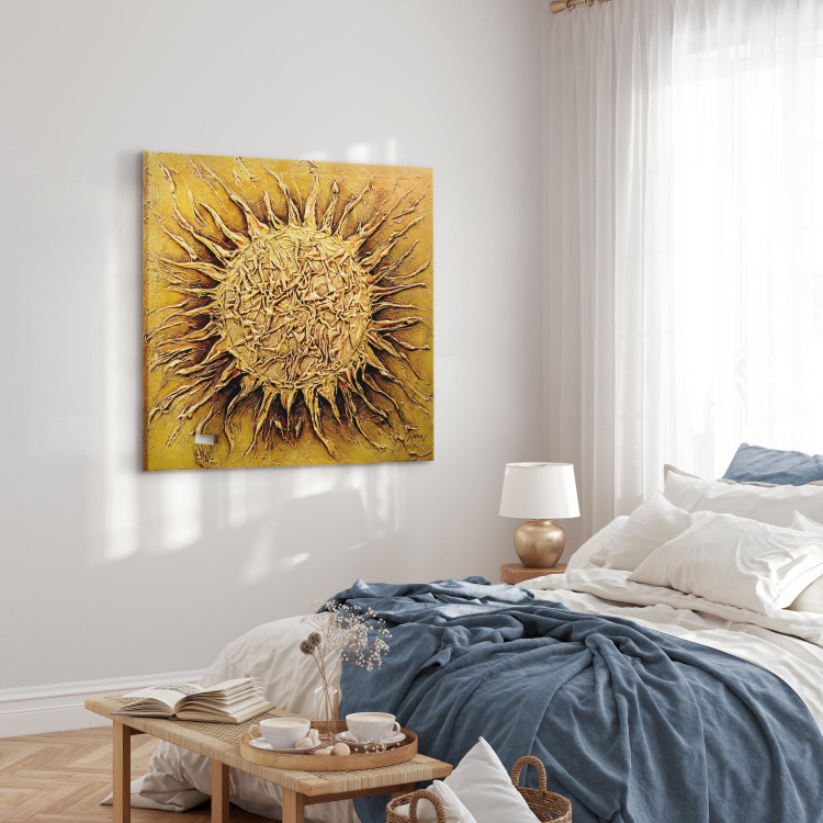 Canvas Art Print Abstraction (1-piece) - Golden sun motif on a solid background 47763 additionalImage 11