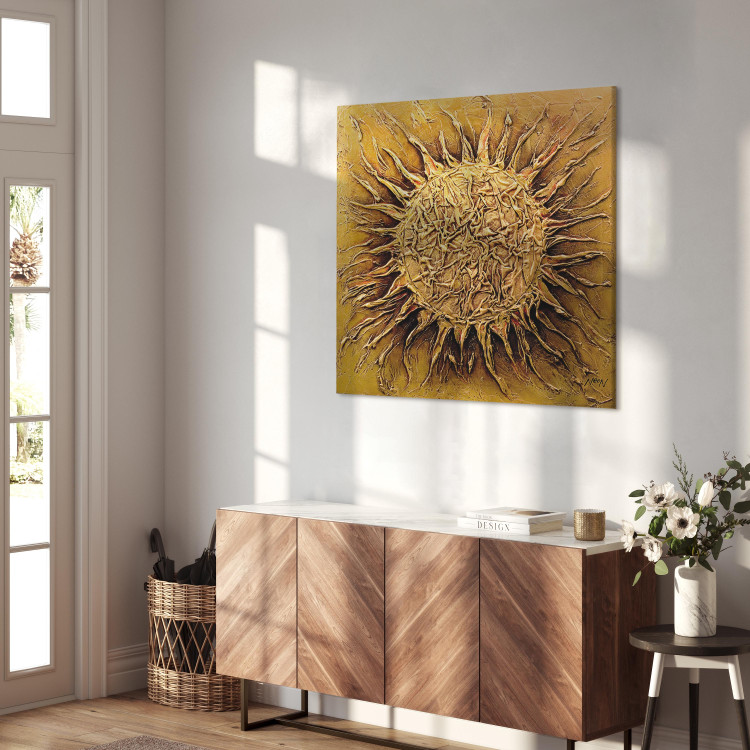 Canvas Art Print Abstraction (1-piece) - Golden sun motif on a solid background 47763 additionalImage 10