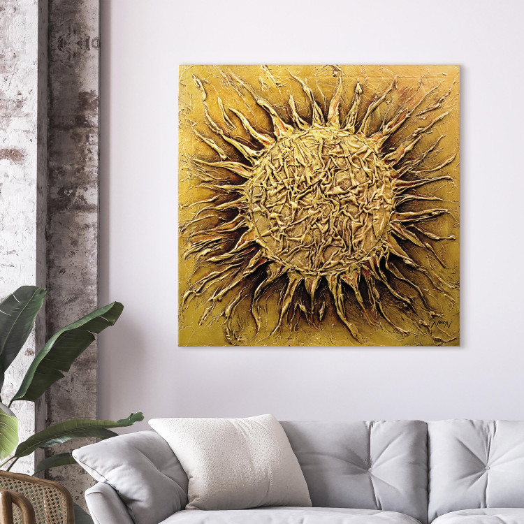 Canvas Art Print Abstraction (1-piece) - Golden sun motif on a solid background 47763 additionalImage 3