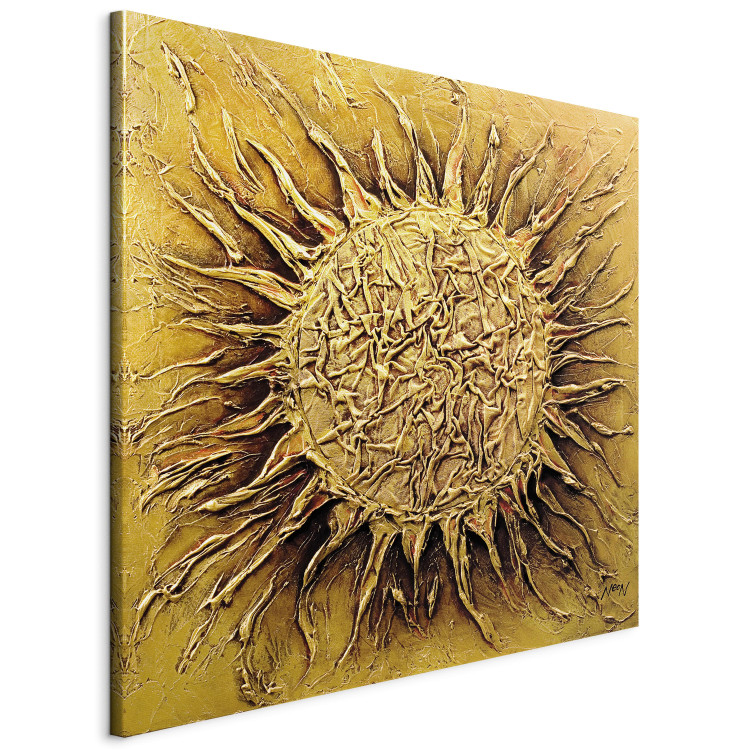 Canvas Art Print Abstraction (1-piece) - Golden sun motif on a solid background 47763 additionalImage 2