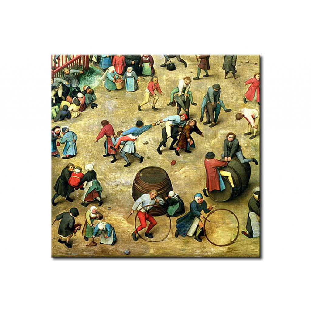 Schilderij  Pieter Bruegel The Elder: Children's Games (Kinderspiele): Detail Of Bottom Section Showing Various Games