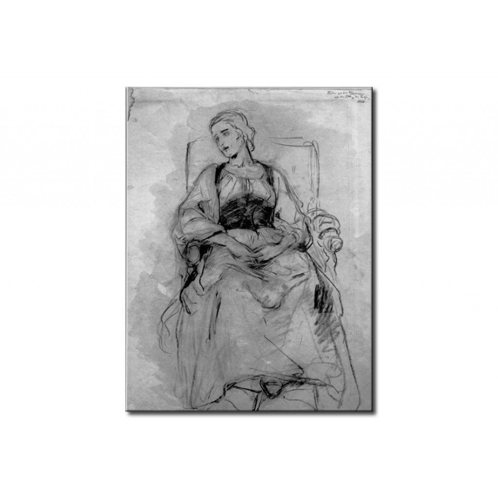 Schilderij  Ludwig Knaus: Sitzende Junge Frau