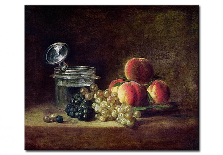 Réplica de pintura Still Life with a Basket of Peaches, White and Black Grapes with Cooler and Wineglass 113173