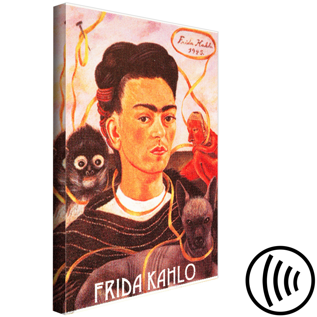 Målning Frida Kahlo Porträtt - Konstnärens Ansikte Omgivet Av Olika Djur