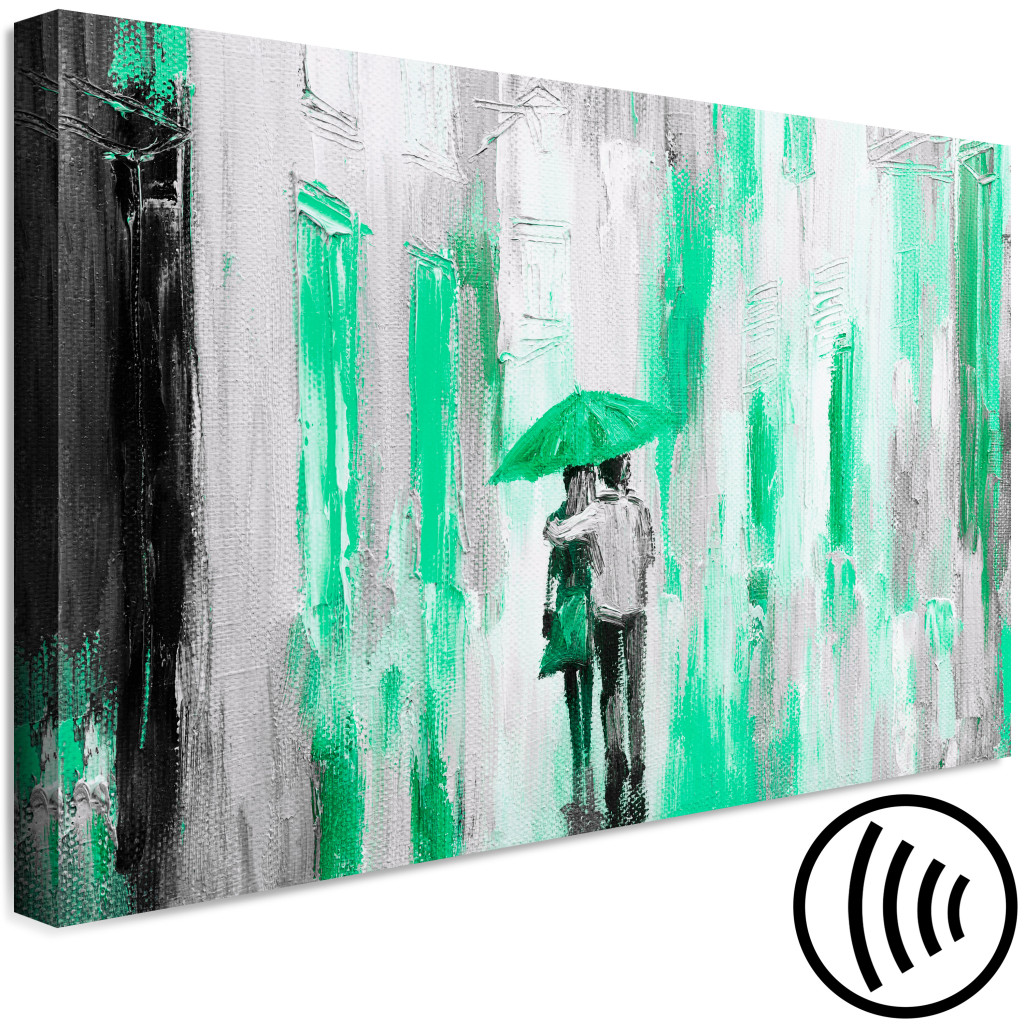 Quadro Pintado Amantes Sob Guarda-chuva - Gráfico Com Casal A Andar à Chuva