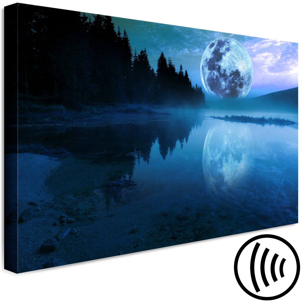 Obraz Świetlisty Wieczór (1-częściowy) - Błękitny Księżyc Nad Taflą Jeziora