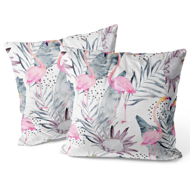 Sammets kudda Flamingos on holiday - floral design with exotic leaves and birds 146773 additionalImage 2