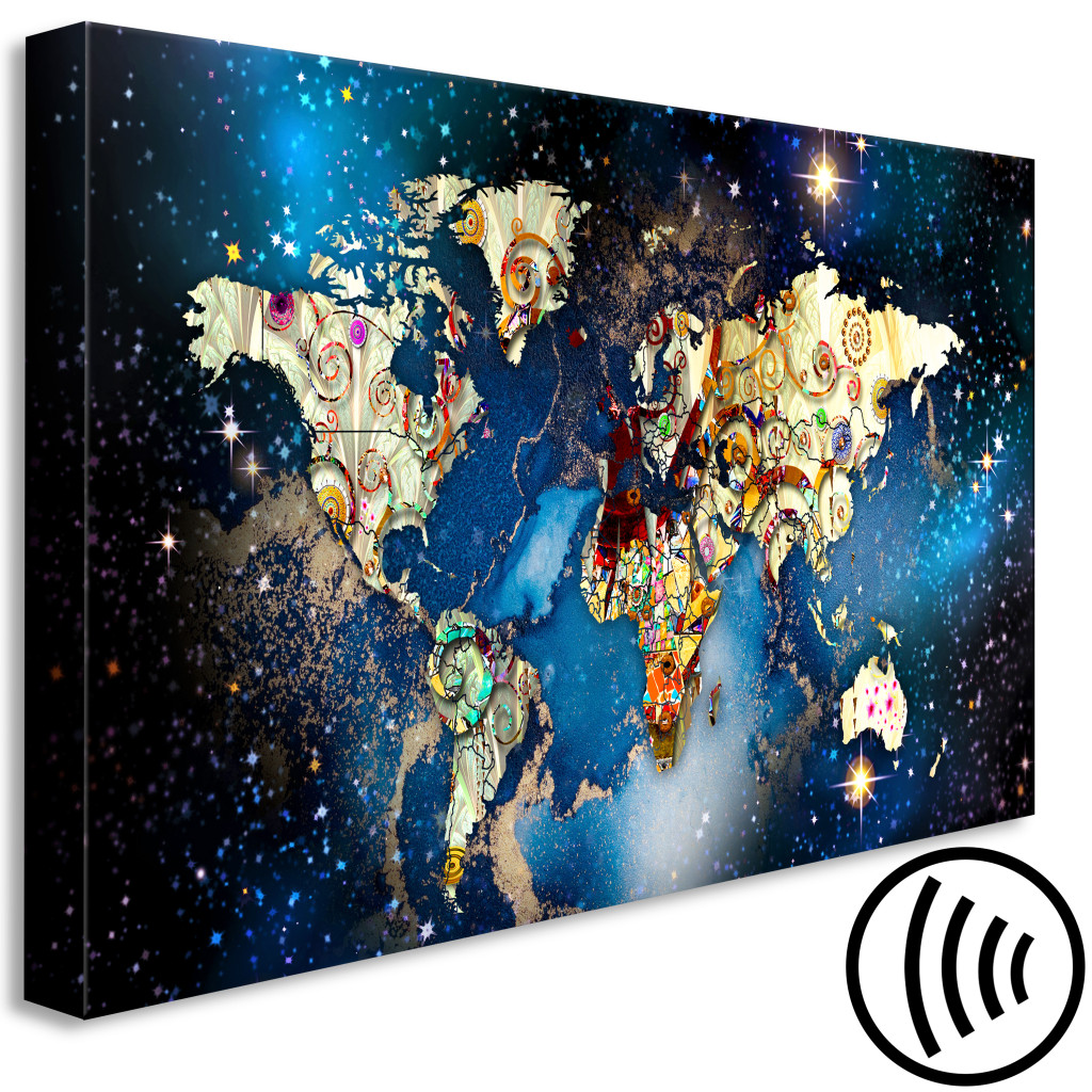 Schilderij  Kaarten Van De Wereld: Abstract Map - World With Klimt Accent With Stars