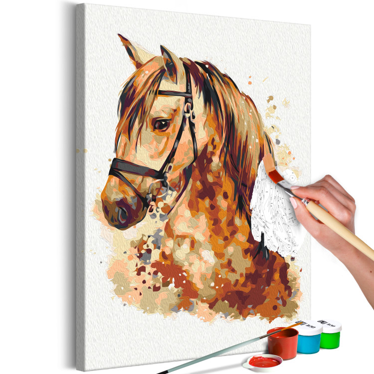 Cuadro para pintar por números Horse Portrait - Animal With a Beautiful Mane on a Gray Background 148873 additionalImage 6