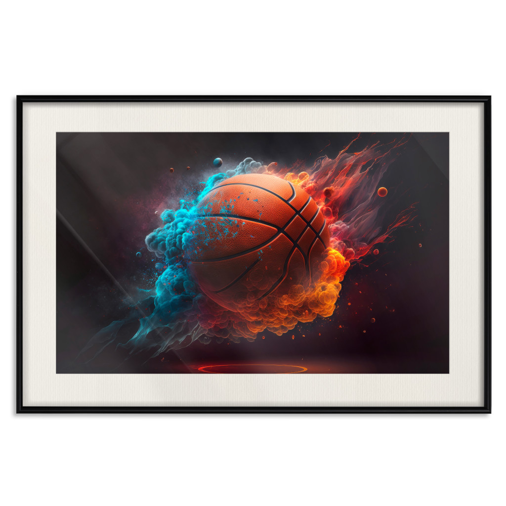 Muur Posters Accurate Throw - Basketball Ball In Orange-Blue Dust