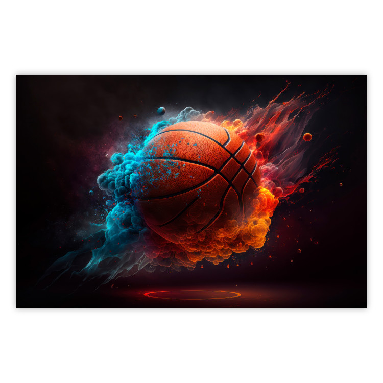 Wall Poster Accurate Throw - Basketball Ball in Orange-Blue Dust 150773