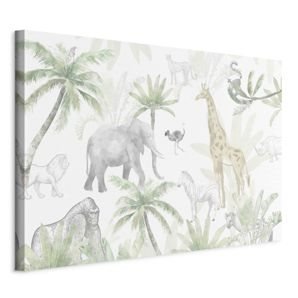 Schilderij Tropical Safari - Wild Animals In Green-Pastel Colors [Large Format]