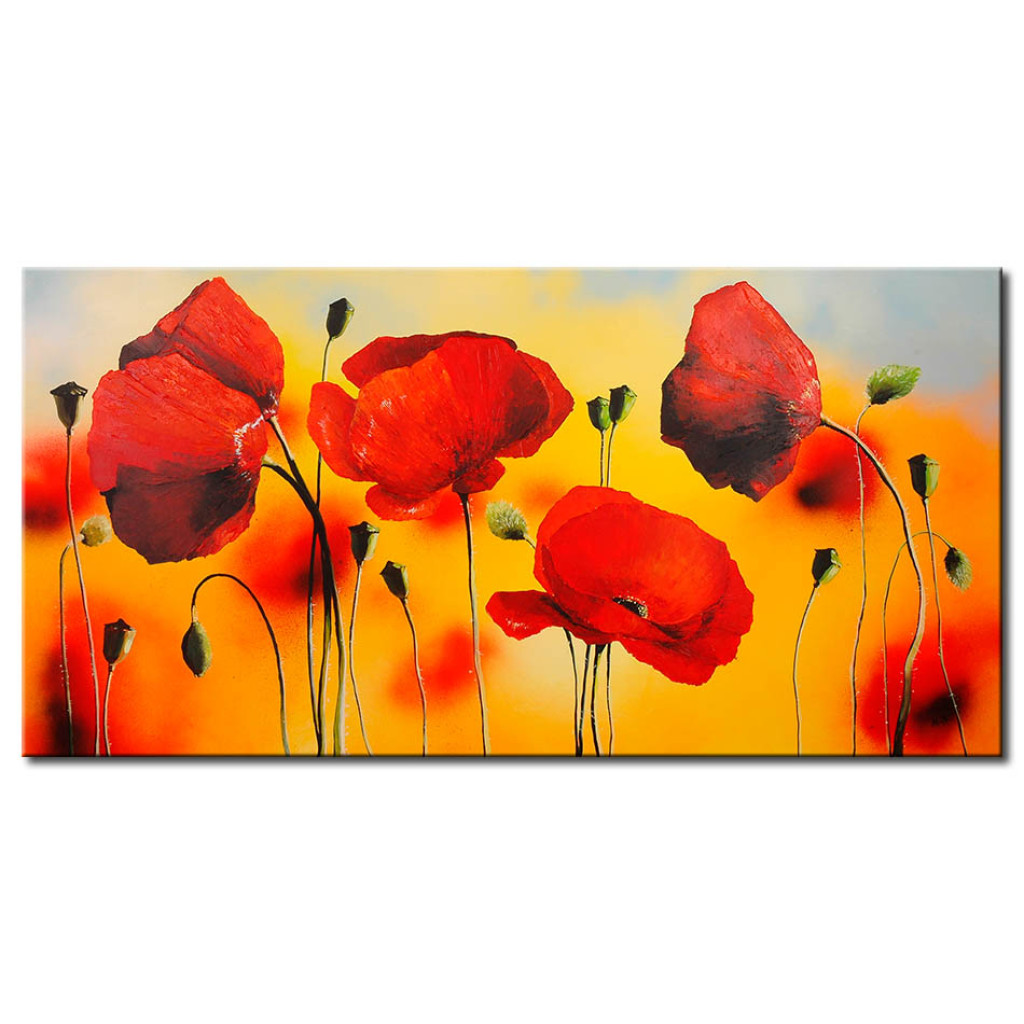 Målning Morgon Bland Vallmo (1-del) - Röda Blommor På Suddig Bakgrund