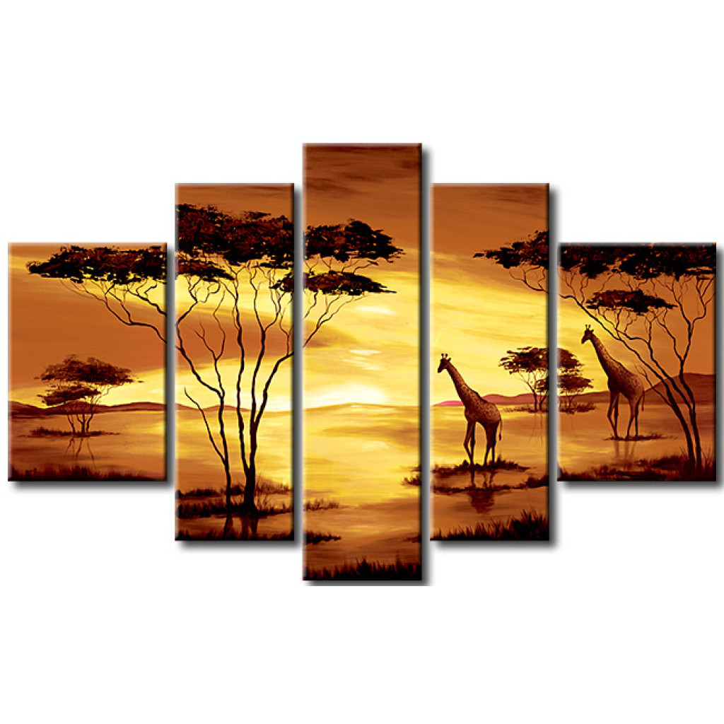 Schilderij  Dieren: Giraffen Voor De Nacht