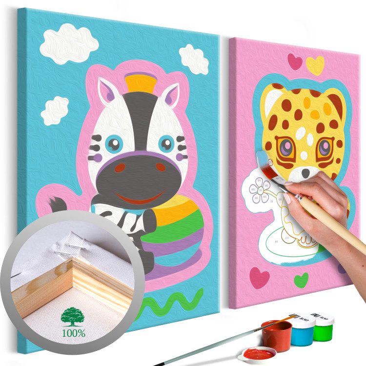 Kit de pintura artística para niños Cebra y leopardo (en rosa y azul) 107283