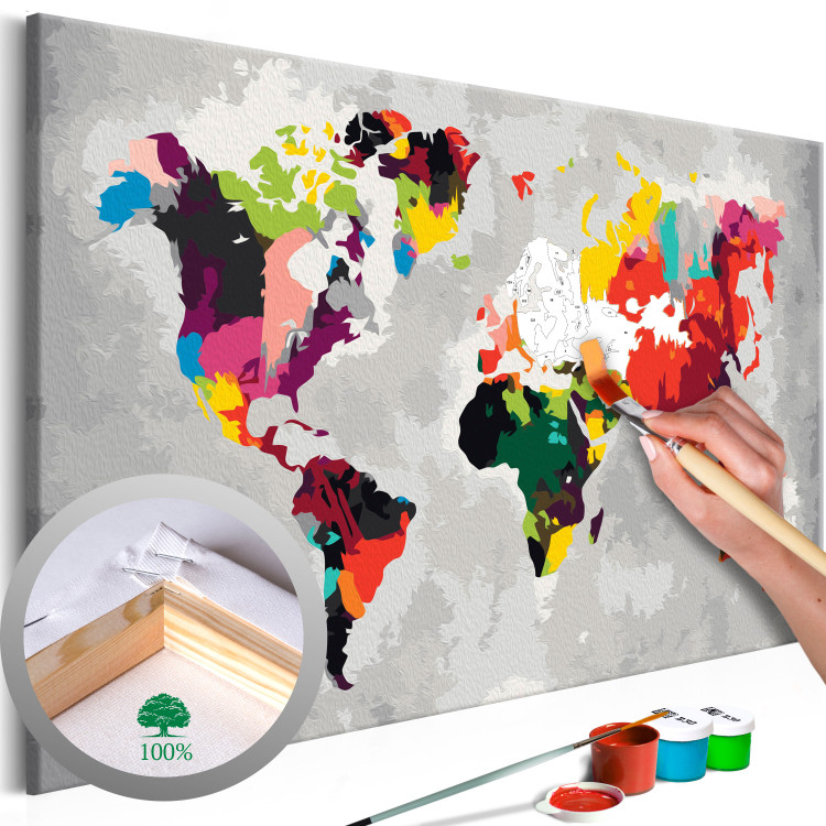 Cuadro numerado para pintar Mapa del mundo (colores llamativos) - Kits de para adultos - Pintar por números