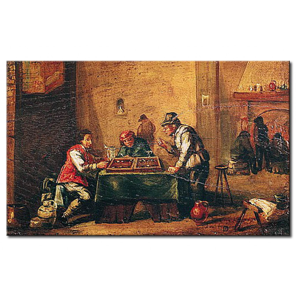 Schilderij  David Teniers The Younger: Men Playing Backgammon In A Tavern