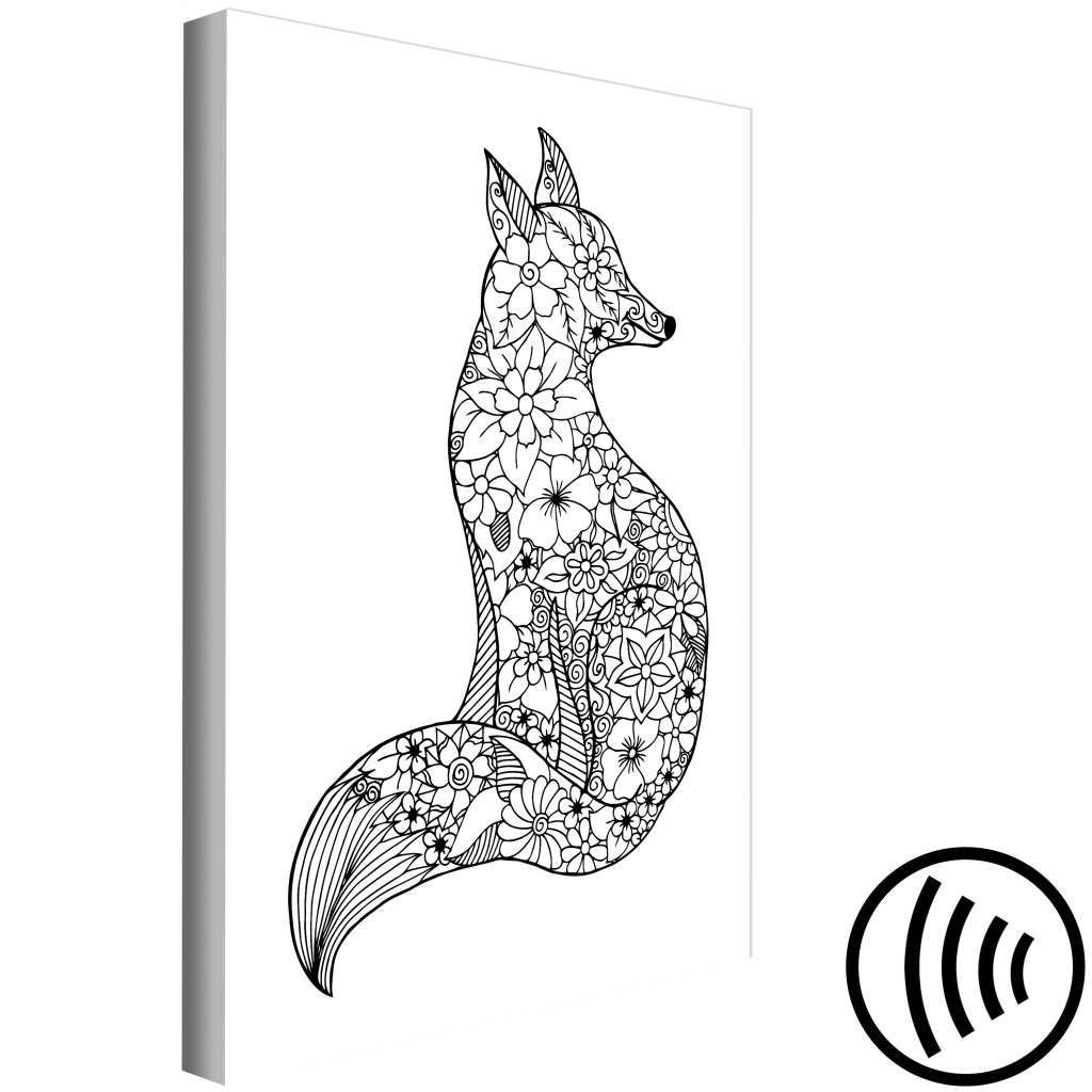 Obraz Lis W Kwiatowym Motywie (1-częściowy) - Czarno-biały Wzór Zwierzęcia