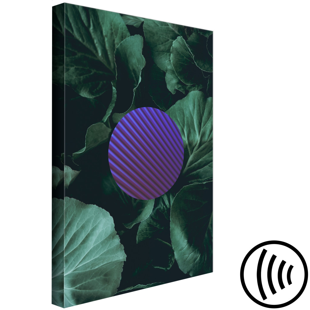 Quadro Pintado Círculo Violeta - Geometria Abstracta Sobre Um Fundo Com Padrão Floral