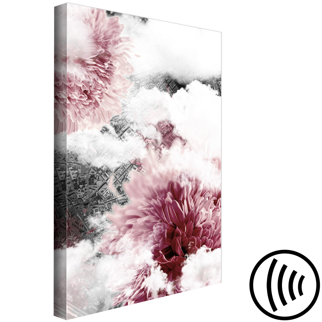 Quadro Pintado Dálias - Imagens Interpenetrantes De Nuvens E Flores Cor-de-rosa.