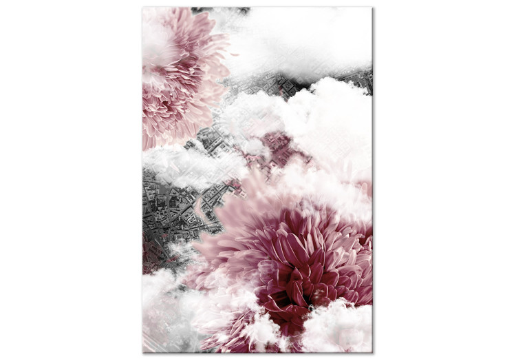 Canvastavla Dali moln - blandade bilder av moln och rosa blommor