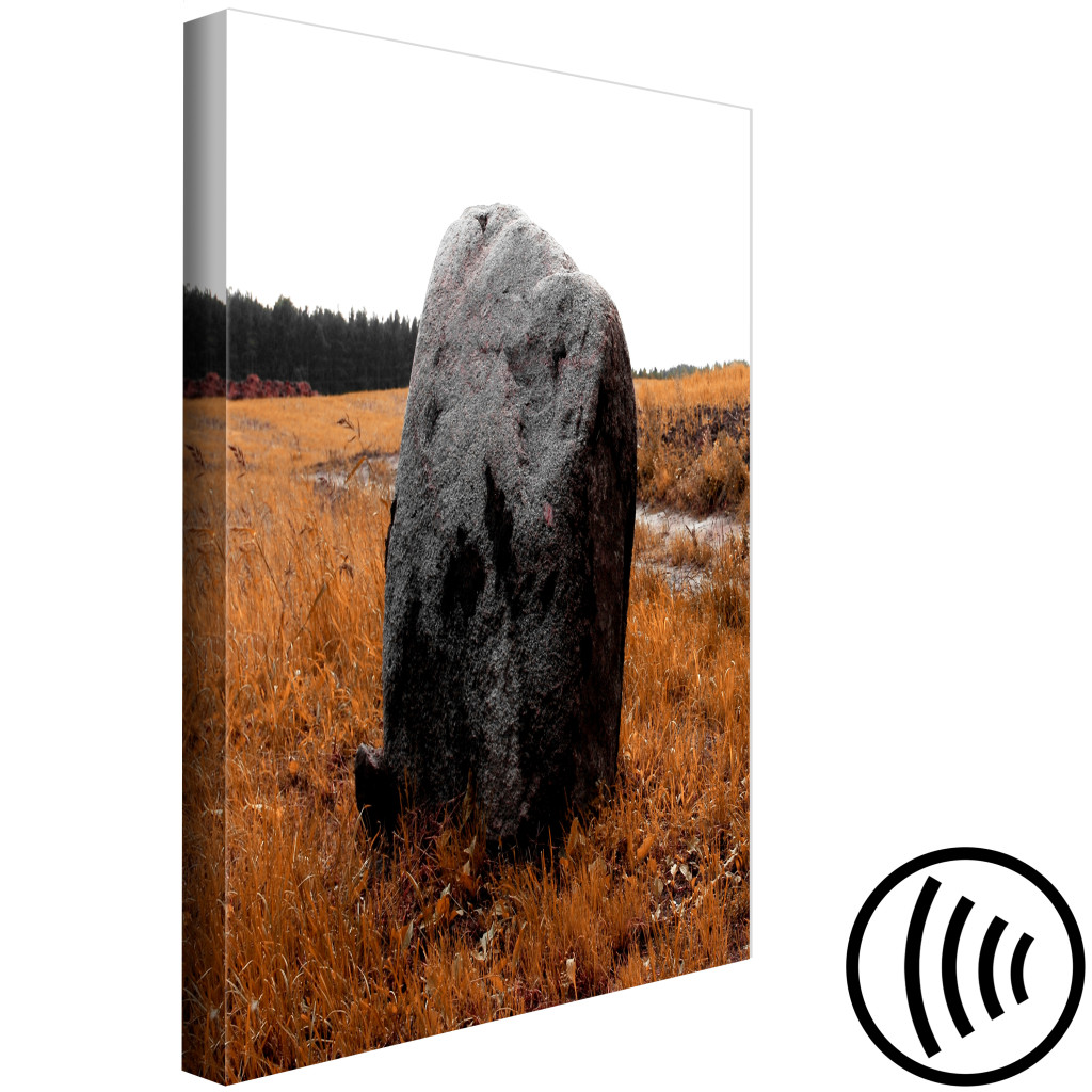 Målning Sten På En äng - Höstlandskap Som Visar En Sten På Ett Fält