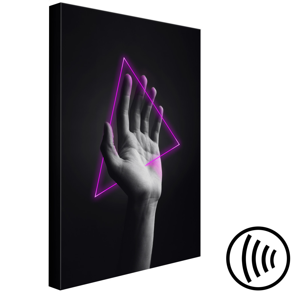 Schilderij  Mensen: Driehoek In De Hand - Compositie Met Een Neonfiguur In De Hand