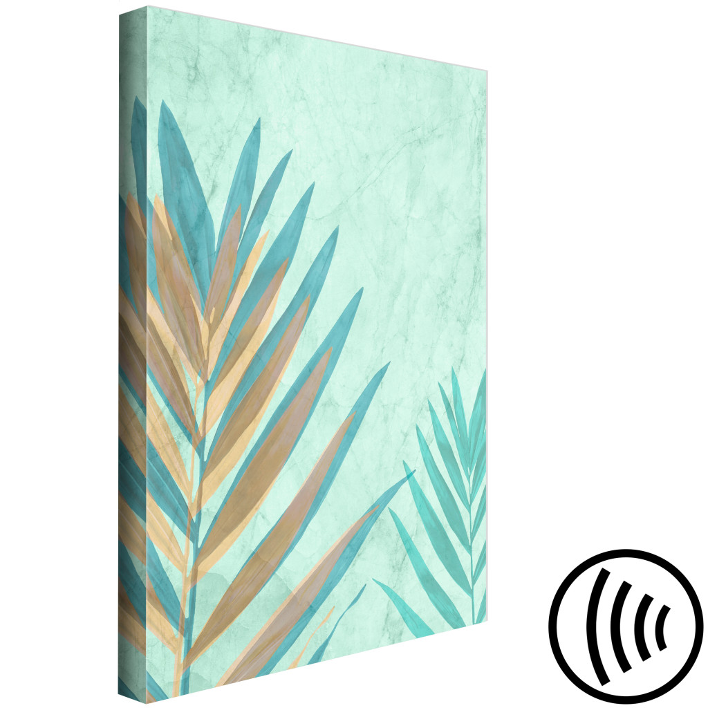 Quadro Folha De Palmeira Colorida - Motivo Vegetal Exótico Sobre Fundo Verde