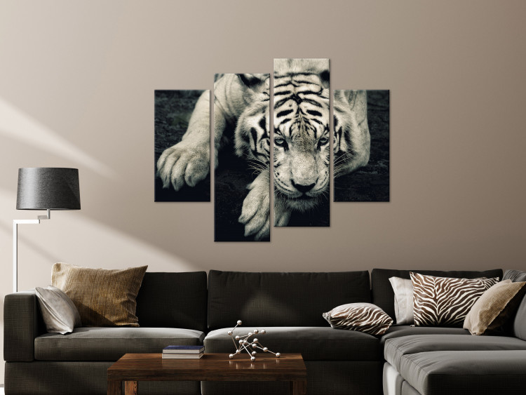 Quadro su tela Composizione in quattro parti con una tigre sdraiata 128783 additionalImage 3