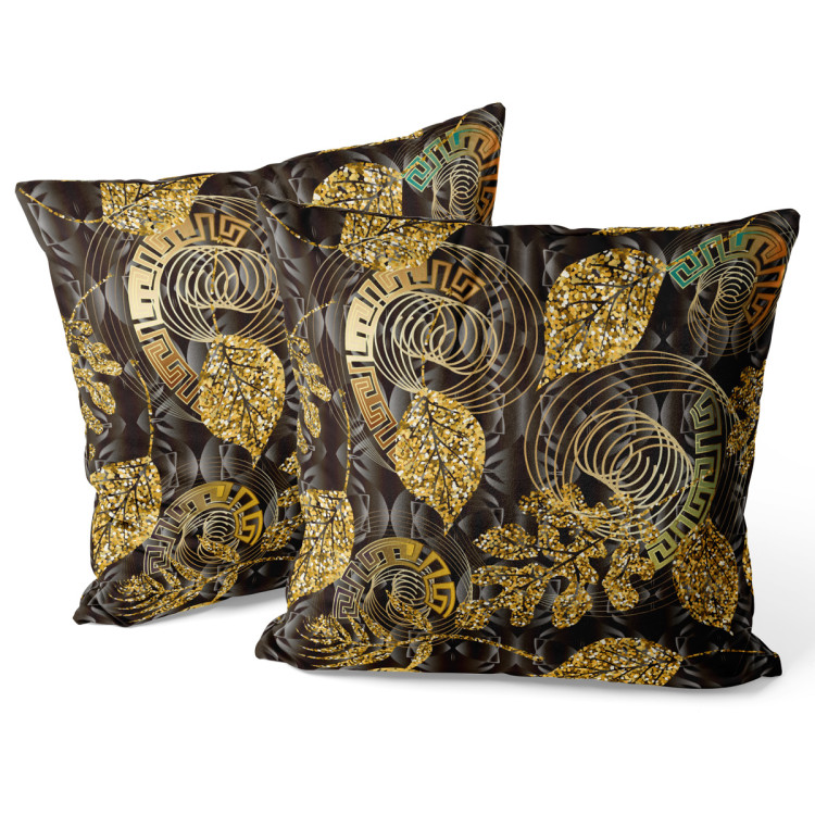 Sammets kudda Meander ornament - gold and black abstract motif with leaves 146783 additionalImage 3
