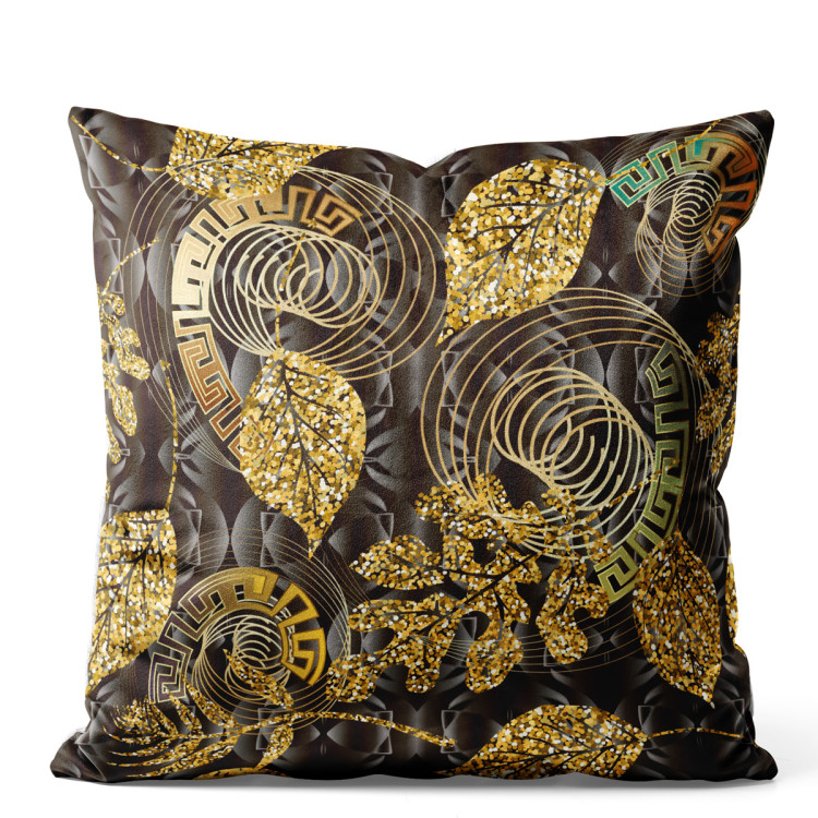 Sammets kudda Meander ornament - gold and black abstract motif with leaves 146783