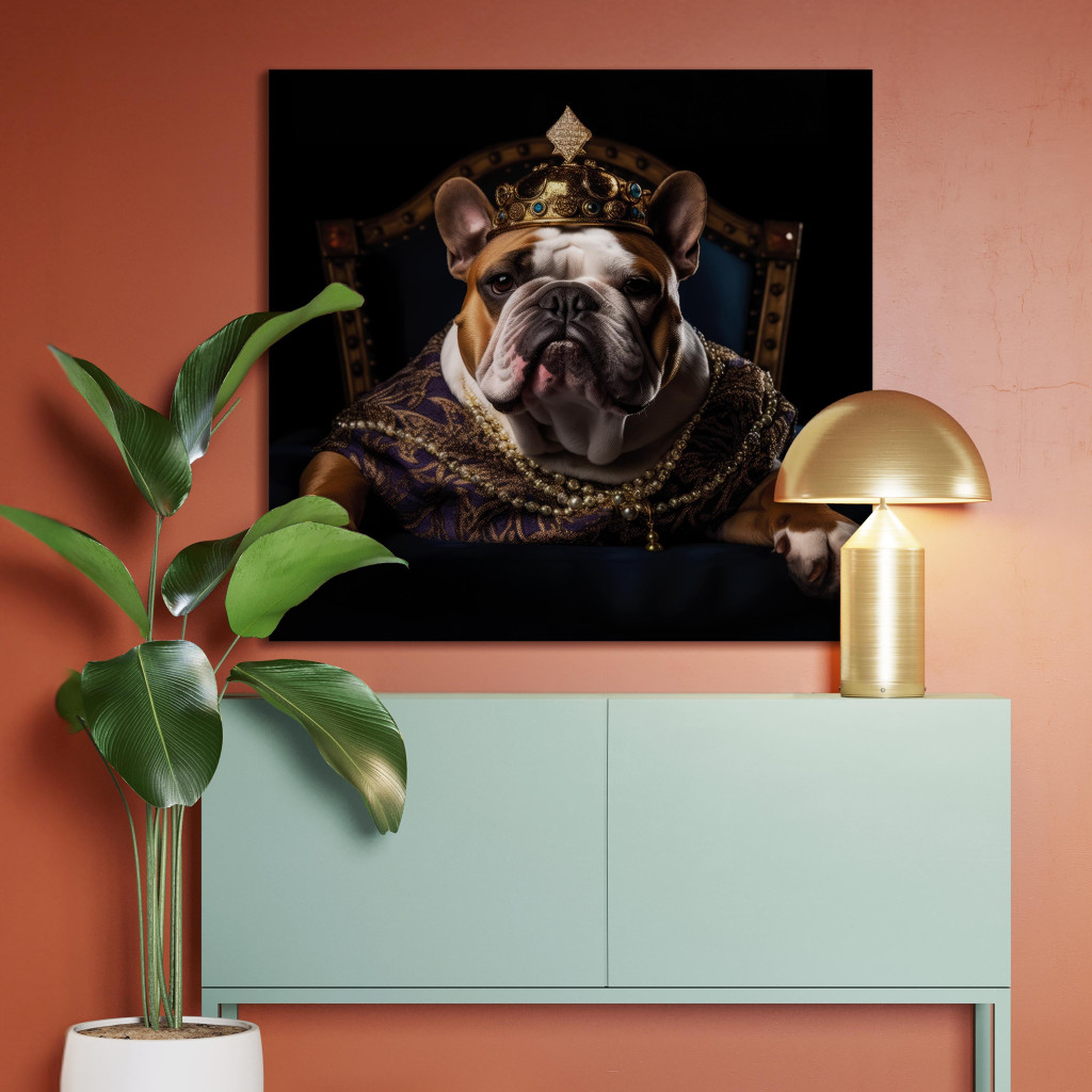 Obraz AI Pies Buldog Angielski - Portret Fantasy Zwierzaka W Koronie - Kwadratowy