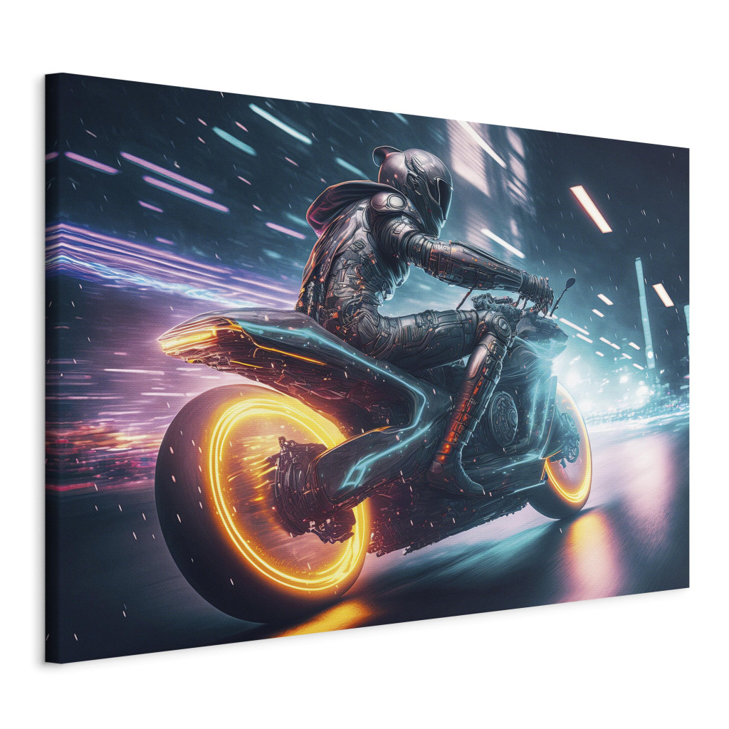 Schilderij Speed Of Light - Motorcyclist During Night City Race [Large Format]