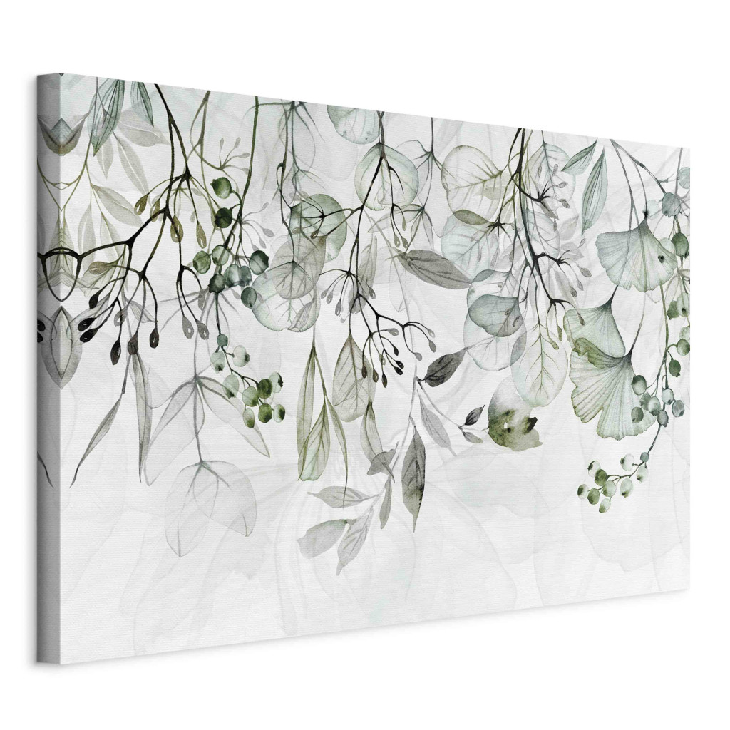 Duży Obraz XXL Akwarelowa Roślinność - Zielone Listki I Kwiaty Na Białym Tle [Large Format]