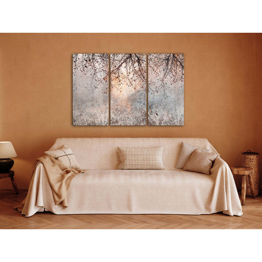 Quadro Pintado Morning - Sunrise Against A Background Of Delicate Branches With Flowers