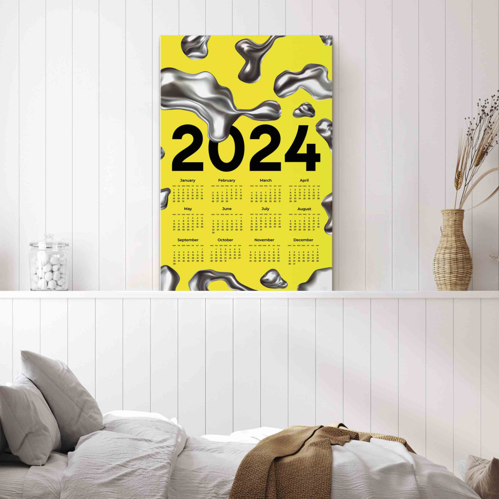 Tavla Calendar 2024 - Background With Silver Three-Dimensional Shapes