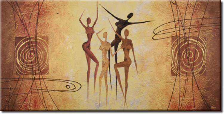 Tableau mural Quatre Grâces (1 pièce) - Silhouettes féminines en bronze 47083