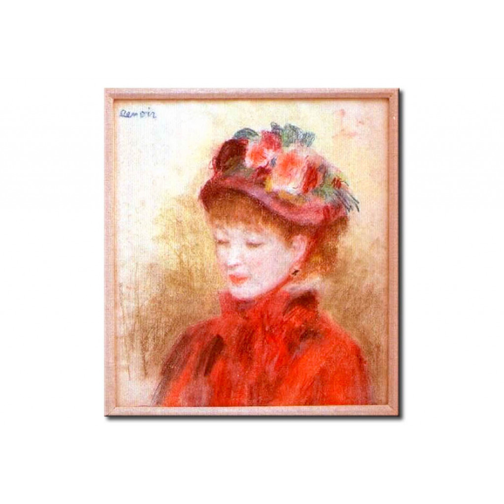 Schilderij  Pierre-Auguste Renoir: Jeune Femme Au Chapeau Aux Fleurs