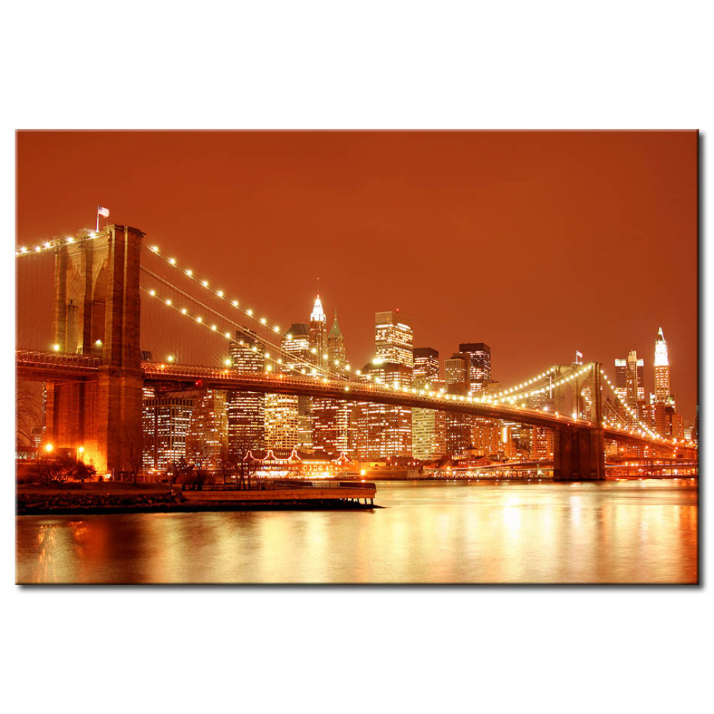 Schilderij  New York: New York: Manhattan Bridge Bij Nacht