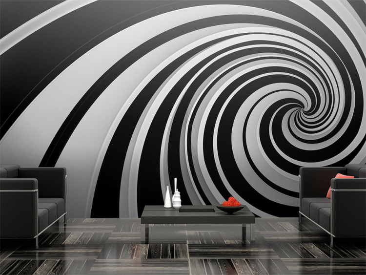 Wall Mural 3D Illusion - black and white abstract vortex creating an illusion of space 59783