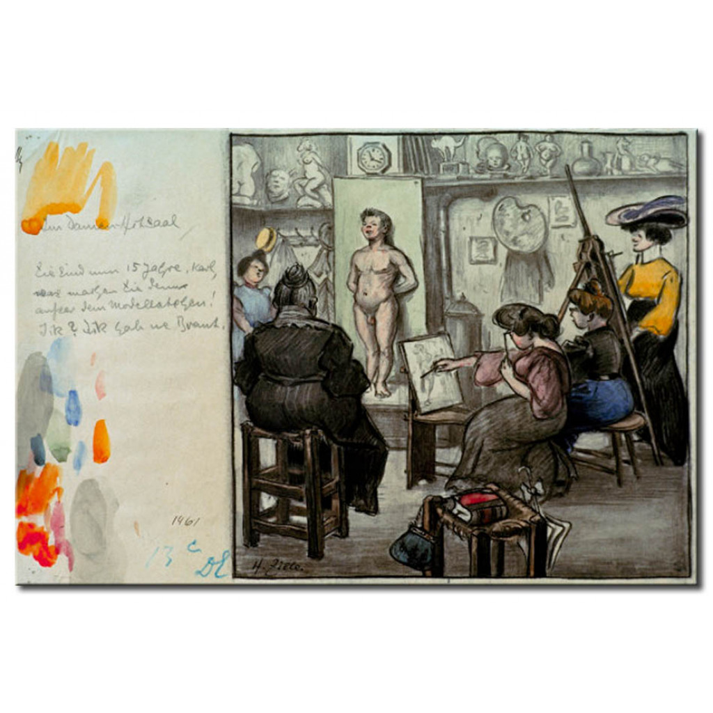 Schilderij  Heinrich Zille: In Der Damenklasse