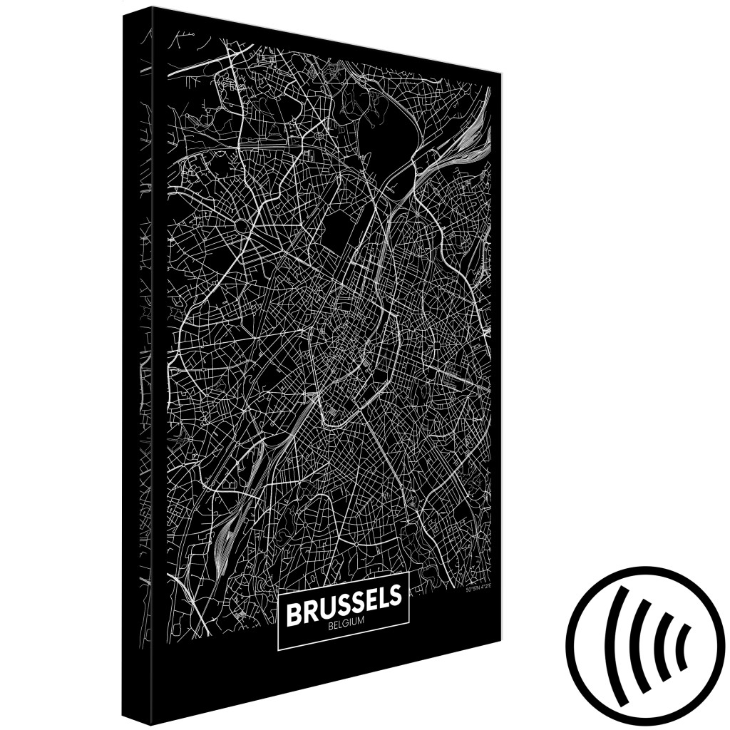 Schilderij  Kaarten Van De Wereld: Brussel - Luchtkaart Van De Hoofdstad Van België In Zwart-wit