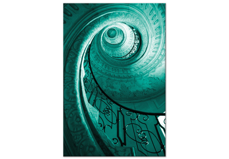 Obraz na płótnie Spiralne schody - fotografia klatki schodowej w turkusowym kolorze
