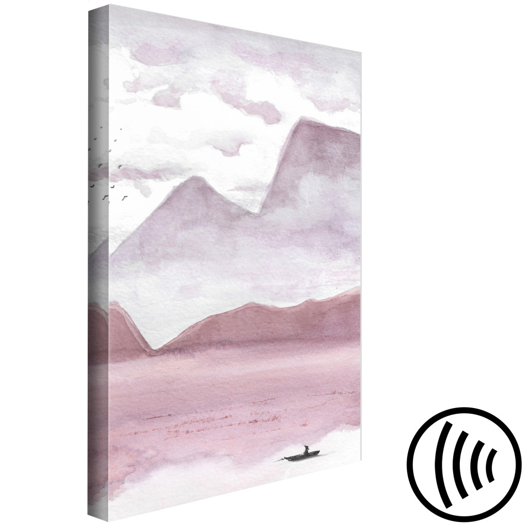 Obraz Pastelowe Góry - Abstrakcyjny Krajobraz Górski Z Czarną łódką