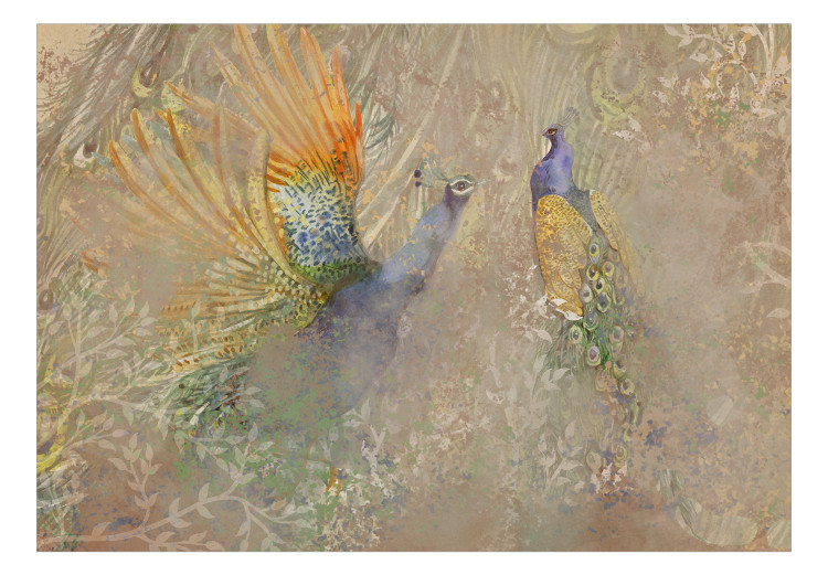 Fototapeta Pawie w tańcu - motyw ptaków wśród abstrakcyjnego deseniu w ornamenty 142393 additionalImage 1