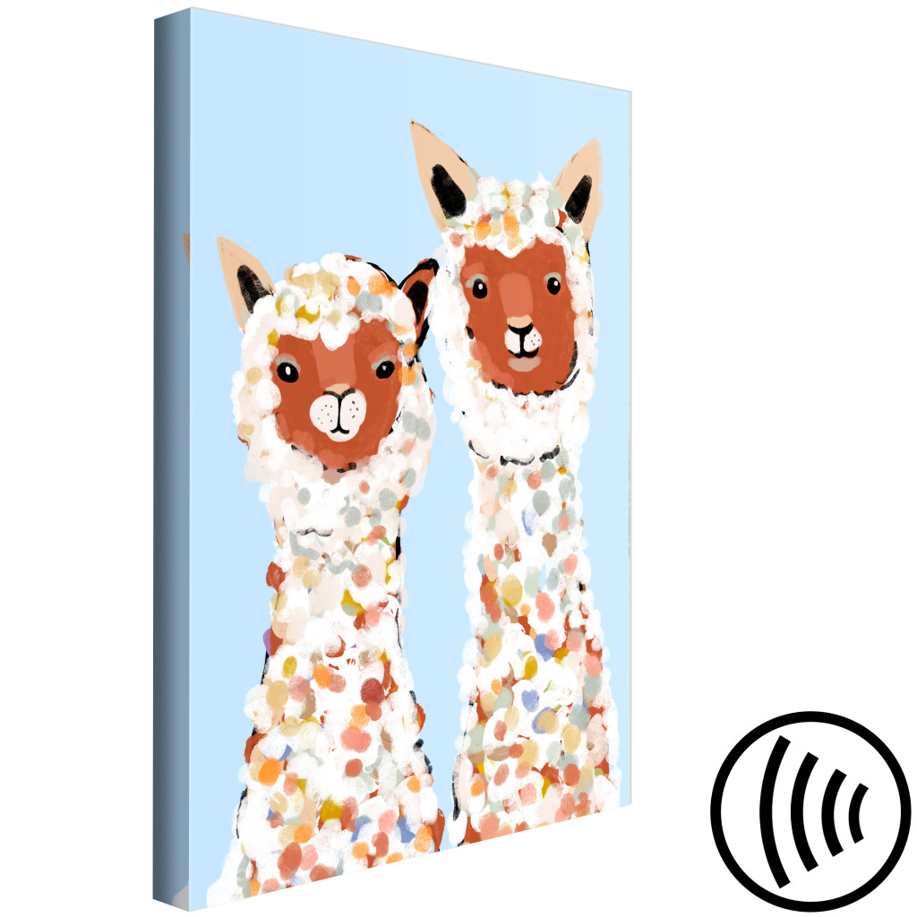 Schilderij  Voor Kinderen: Two Llamas - Happy Animals Painted With Colorful Spots