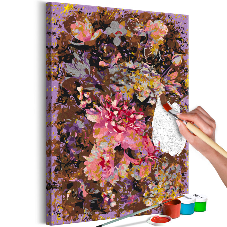 Obraz do malowania po numerach Suche kwiaty - okazały bukiet w odcieniach różu i brązu, fioletowe tło 146193 additionalImage 6